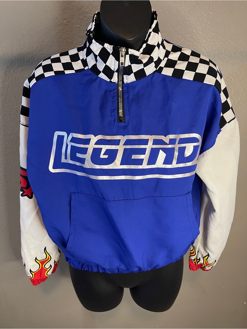 Kids Blue 'Legend' Pullover Jacket with Checkerboard Trim